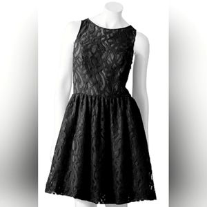 LC LAUREN CONRAD, Lace Fit & Flare Dress, Black, Size 10.